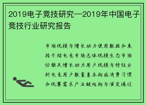 2019电子竞技研究—2019年中国电子竞技行业研究报告