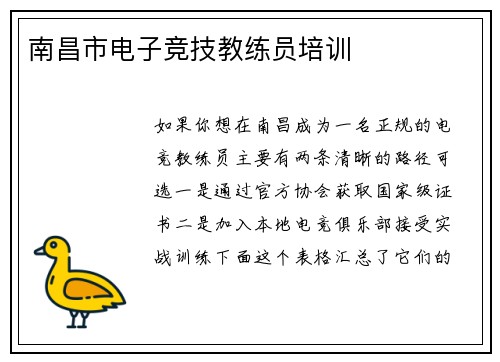 南昌市电子竞技教练员培训